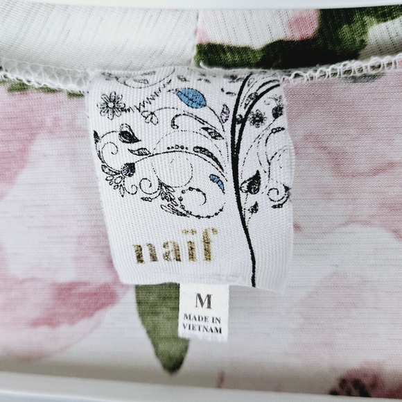 NAIF | floral pattern ruched half sleeve lightweight waterfall open cardigan - Picture 5 of 6